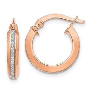 3mm Glitter Infused Round Hoop Earrings in 14k Rose Gold, 14mm